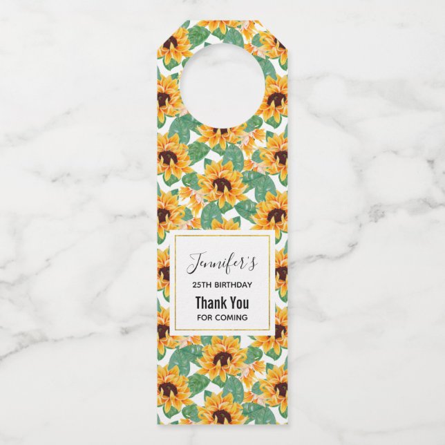 Colgador Para Botellas Bonito Sunflowers Amarillo y Patrón Verde Cumpleañ (Anverso)