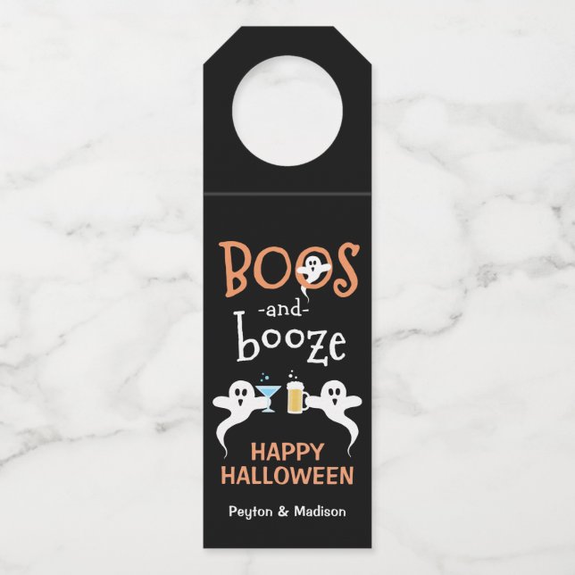 Colgador Para Botellas Boos y Booze Halloween fiesta fantasma (Anverso)