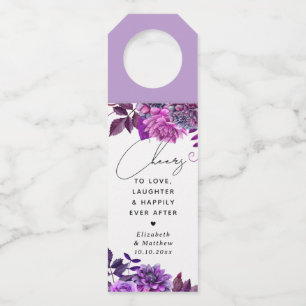 Colgador Para Botellas Brindis. Jardín floral de boda en acuarela púrpura