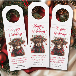 Colgador Para Botellas Business Happy Holidays Cute Festive Highland Cow