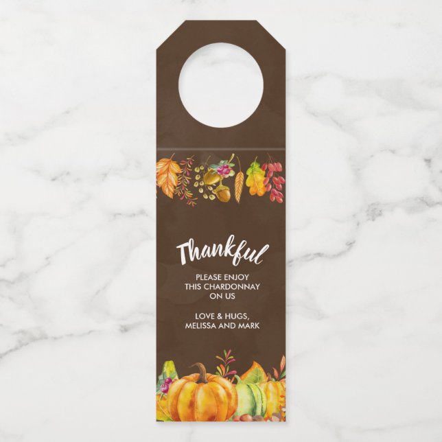 Colgador Para Botellas Calabazas de cosecha y otoño deja la frontera agra (Anverso)