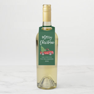Colgador Para Botellas Camión verde vintage de Navidad con letra a pincel