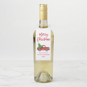 Colgador Para Botellas Camión Vintage de Navidad con Letra de Pincel Roja