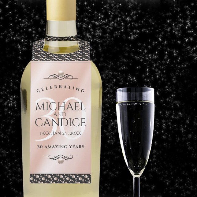 Colgador Para Botellas Celebración elegante del 30º aniversario de bodas  (30th pearl wedding anniversary with champagne flute on a starry night sky.)