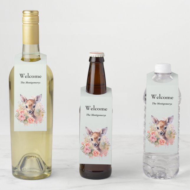 Colgador Para Botellas Ciervo Lindo Rodeado De Rosas (In situ)