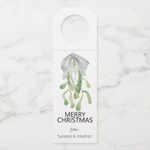 Colgador Para Botellas Cinta de muérdago de acuarela hojas Navidad