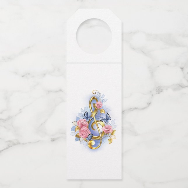 Colgador Para Botellas Clave de sol con rosas rosadas (Anverso)