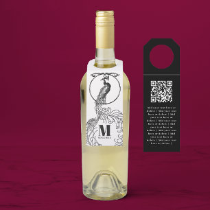 Colgador Para Botellas Código QR de pavo real blanco y negro elegante vin