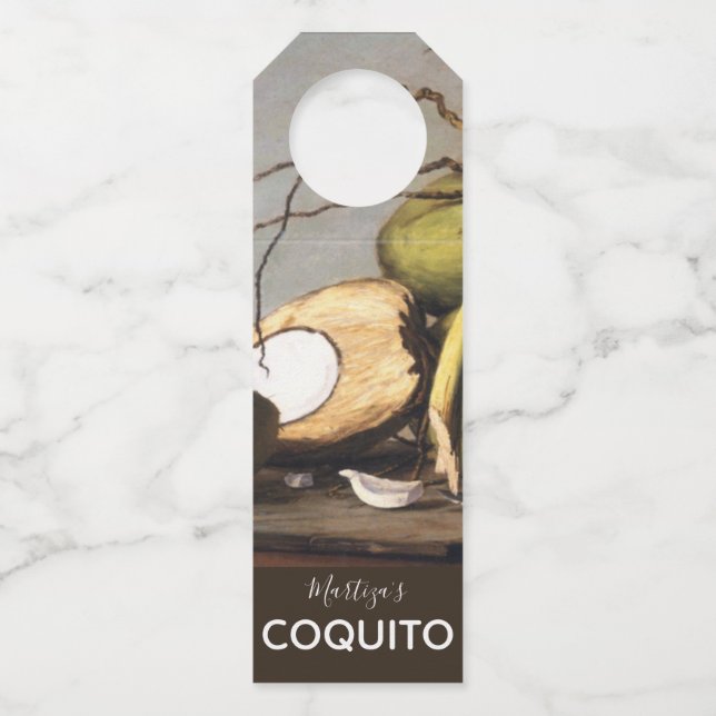 Colgador Para Botellas Coquito Clásico Personalizado de Coco (Anverso)
