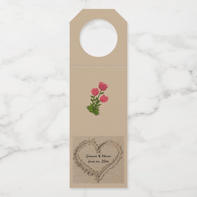 Colgador Para Botellas Corazón de arena y Rosas (Anverso)