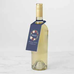 Colgador Para Botellas Corona floral acuarela boda azul burdeos