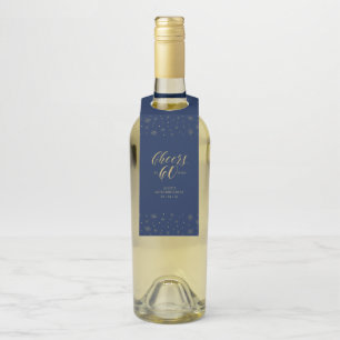 Colgador Para Botellas Cumpleaños 60 Elegante en Oro y Azul Marino con Le