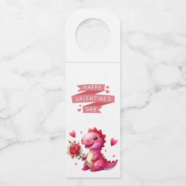 Colgador Para Botellas Cute dinosaur del día de San Valentín (Anverso)