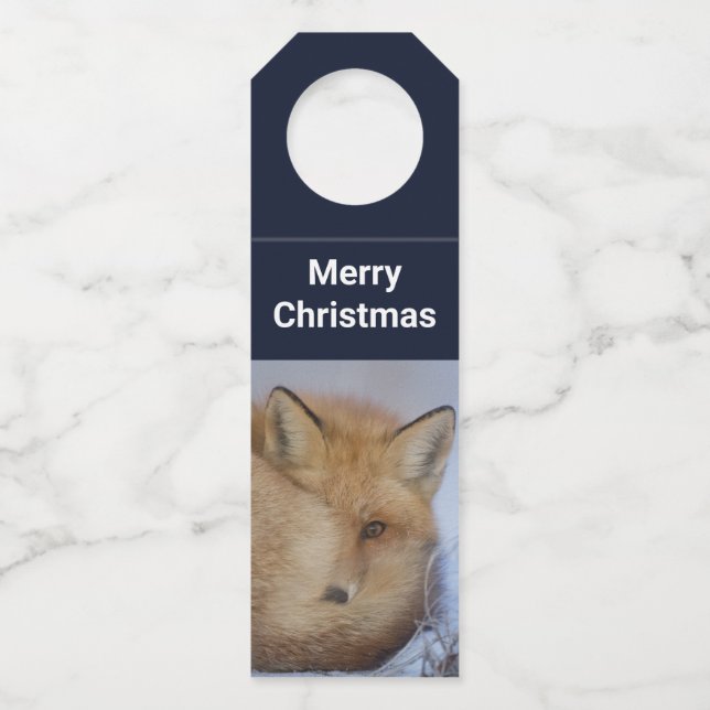 Colgador Para Botellas Cute Little Fox acurrucado Foto de invierno Navida (Anverso)