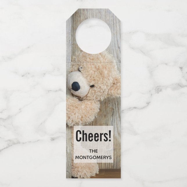 Colgador Para Botellas Cute oso de peluche pared de madera rústica (Anverso)