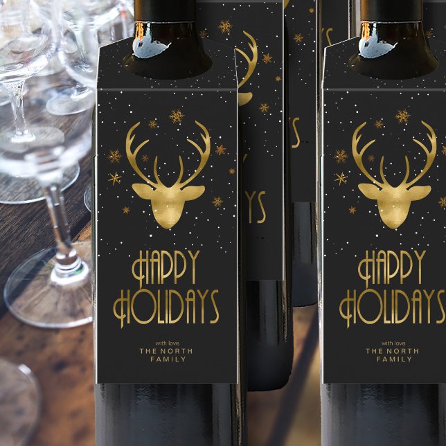 Colgador Para Botellas Deer Antlers Silhouette & Snowflakes Gold ID863 (Wine Bottles In Situ)