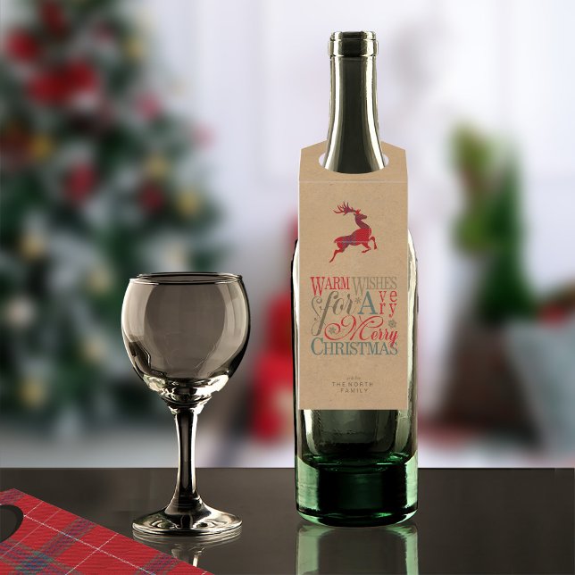 Colgador Para Botellas Deseos cálidos Kraft & Tartan Red ID589 (Front/Back In Situ)