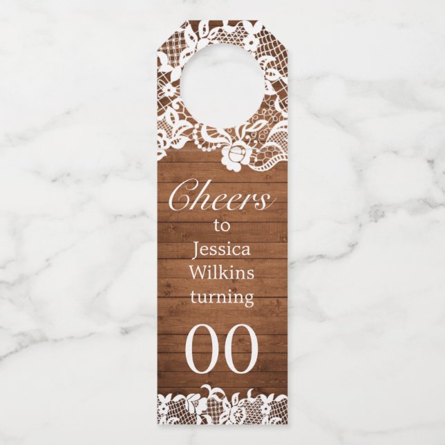 Colgador Para Botellas Diadema de cumpleaños de madera rústica y encaje b (Anverso)