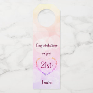 Colgador Para Botellas Diseño de cumpleaños 21 bonito rosa pastel