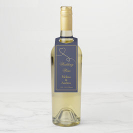 Colgador Para Botellas Dos Corazones de Oro Elegantes | Vino de Boda Azul