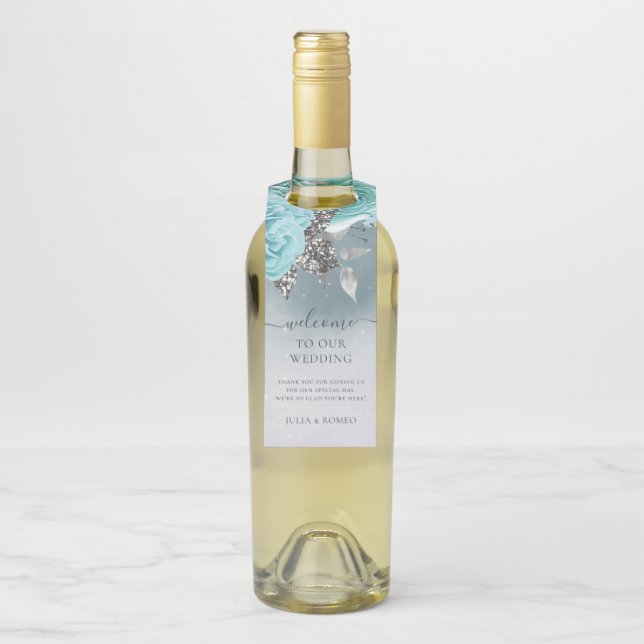 Colgador Para Botellas Dusty Blue Floral Boda Gracias (En botella)