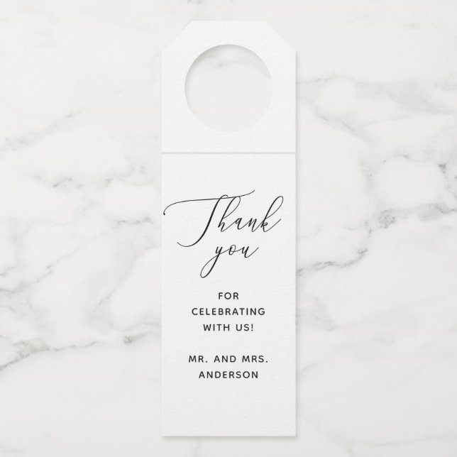 Colgador Para Botellas Elegant Minimalist Clean Script Wedding Thank You (Anverso)