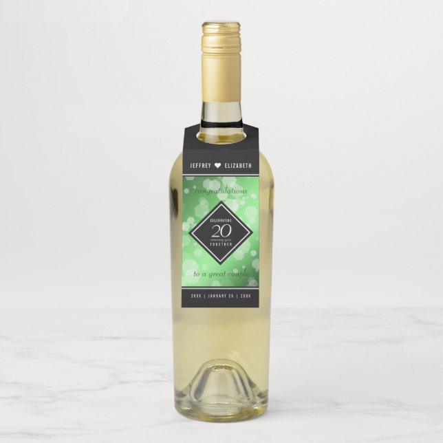 Colgador Para Botellas Elegante 20° Aniversario del Boda Esmeralda (En botella)