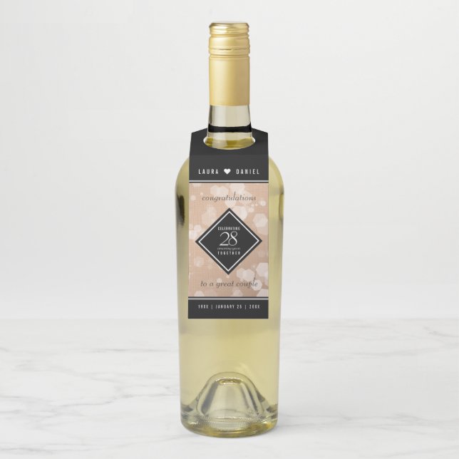 Colgador Para Botellas Elegante 28º Aniversario del Boda Linen (En botella)