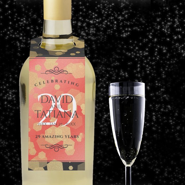 Colgador Para Botellas Elegante 29° Aniversario del Boda de Garnet (29th wedding anniversary bottle hanger with champagne flute on a starry night sky.)