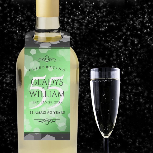 Colgador Para Botellas Elegante 55º aniversario de Boda Esmeralda (55th emerald wedding anniversary with champagne flute on a starry night sky.)