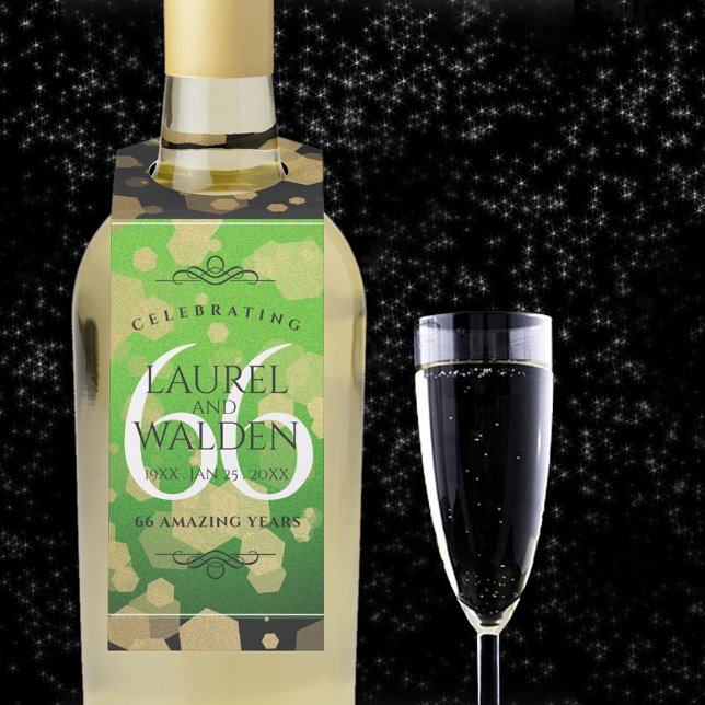 Colgador Para Botellas Elegante 66º Aniversario de Bodas de Titanita (66th wedding anniversary bottle hanger with champagne flute on a starry night sky.)