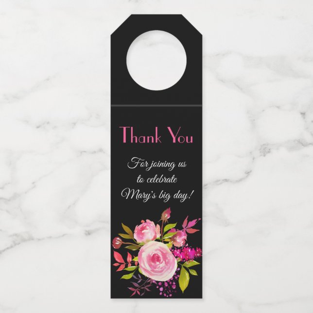 Colgador Para Botellas Elegante acuarela floral Gracias Por Unirse A Noso (Anverso)