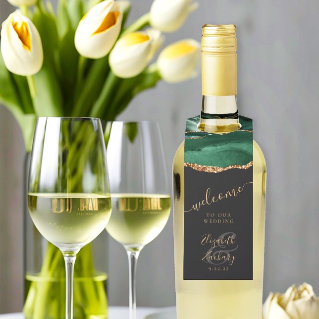 Colgador Para Botellas Elegante Ágata Verde Esmeralda Oro Boda Bienvenida (Subido por el creador)