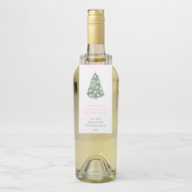 Colgador Para Botellas Elegante árbol de Navidad rosa y verde Fiestas Nav (En botella)
