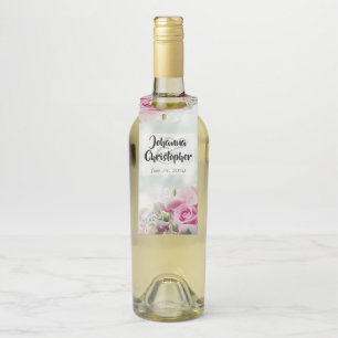 Colgador Para Botellas Elegante Boda Verde azulado de rosas rosadas y peo