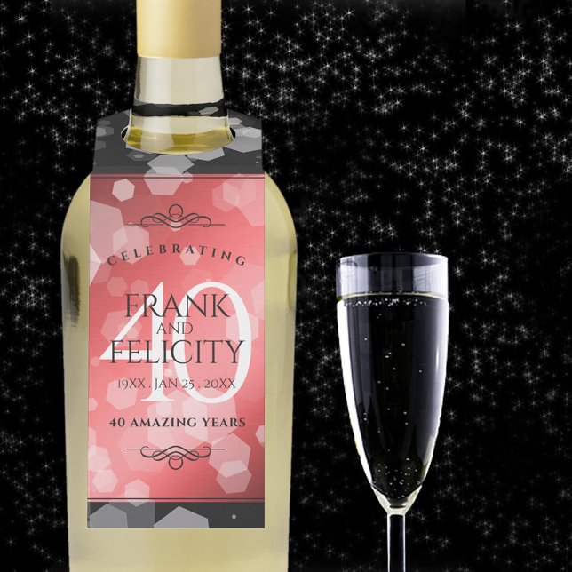Colgador Para Botellas Elegante celebración del 40° Aniversario del Boda  (40th ruby wedding anniversary bottle hanger with champagne flute on a starry night sky.)