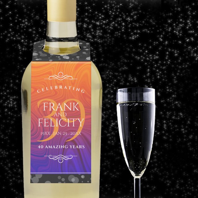 Colgador Para Botellas Elegante celebración del Aniversario del Boda Agat (39th agate wedding anniversary bottle hanger with champagne flute on a starry night sky.)