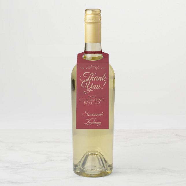 Colgador Para Botellas Elegante Crimson Red & Gold Boda Gracias (En botella)