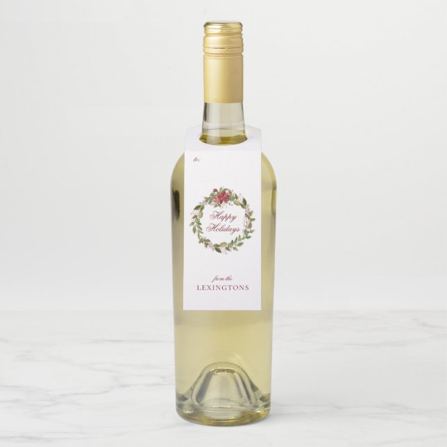 Colgador Para Botellas Elegante Feliz Festividad Floral Wreath (En botella)