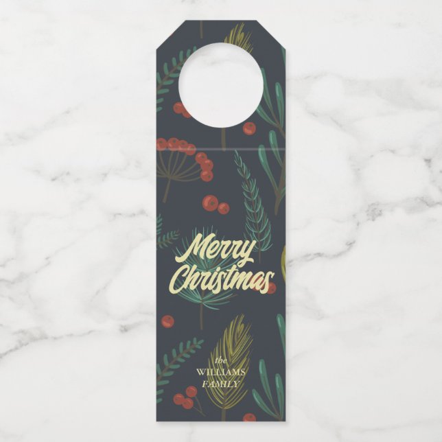 Colgador Para Botellas Elegante Feliz Navidad Invierno Botánico (Anverso)