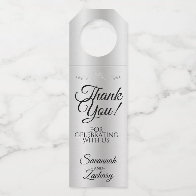 Colgador Para Botellas Elegante Gradiente Plateado Filigree Boda Gracias (Anverso)