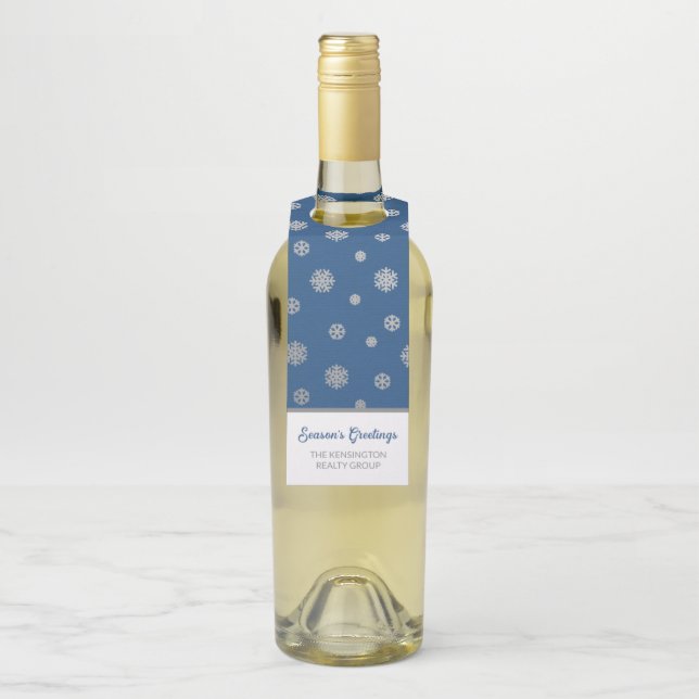 Colgador Para Botellas Elegante Silver Blue Snowflakes Corporate Holiday (En botella)