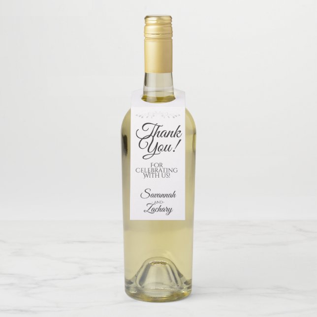 Colgador Para Botellas Elegante y simple Boda negro y blanco gracias (En botella)