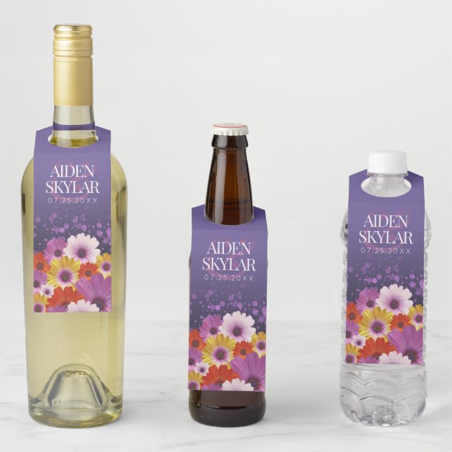 Colgador Para Botellas Elegantes Daisies con Boda Purpurina Púrpura (In situ)