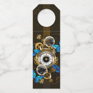Colgador Para Botellas Engranajes Steampunk y Mariposas Azules