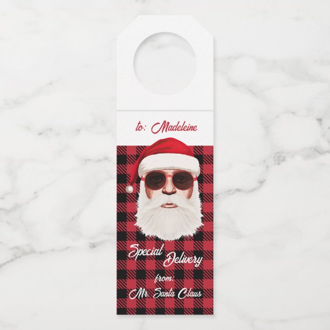 Colgador Para Botellas Entrega especial de diversión Santa Red Negro Buff (Anverso)