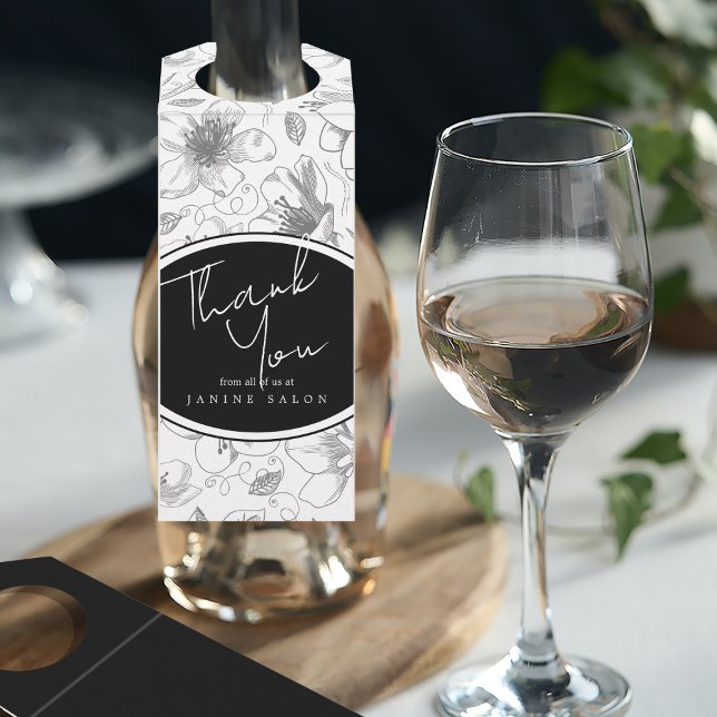 Colgador Para Botellas Esquema floral esbozado gracias Gray/Wht ID939 (Front/Back In Situ)