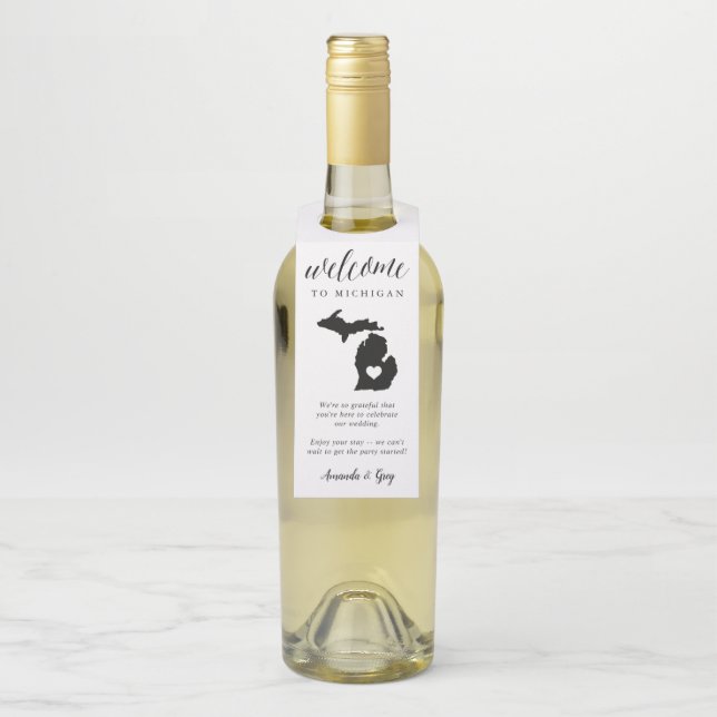 Colgador Para Botellas Favor de bienvenida para boda en Michigan (En botella)