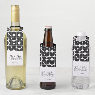 Colgador Para Botellas Favor de boda para Sr. y Sra. con patrón MCM negro