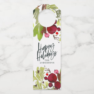 Colgador Para Botellas Felices fiestas guión floral acuarela